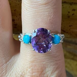 Moroccan Amethyst Sleeping Beauty Turquoise Sterling Silver Ring Size 9